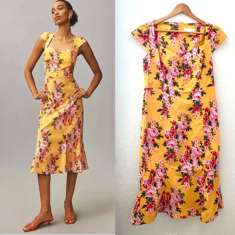 Anthropologie Cecily Fit & Flare Midi Floral sweetheart Dress